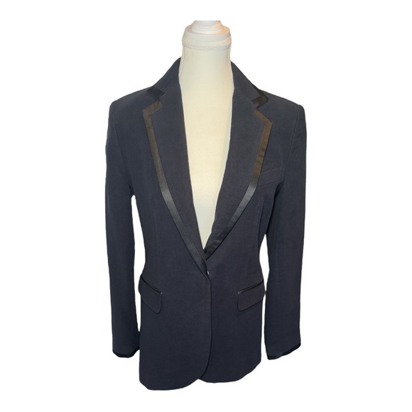 ZARA Navy Blue Velvet Contrasting Blazer Sz S Minimalist Classic Chic - Picture 4 of 13